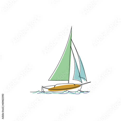 single continuous line drawing of sailing boat on the sea