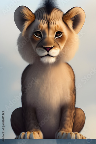 Close-up portrait of a Lion in bright studio. generative ai