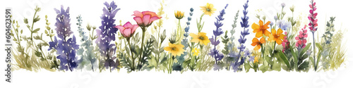 A watercolor painting of a field of flowers. Generative AI. © tilialucida
