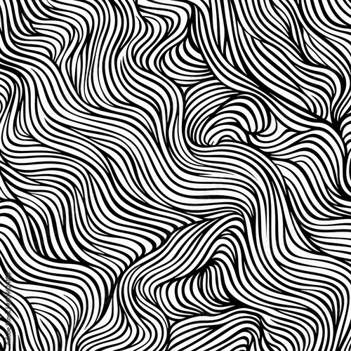 Seamless pattern of black lines on white hand drawn lines 