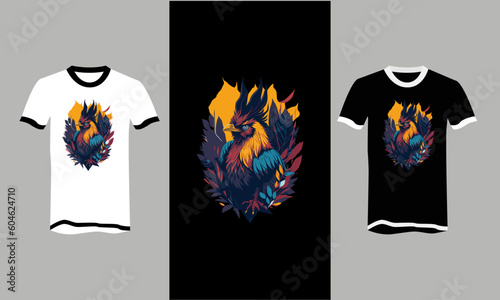 Colorful Rooster pop art style vector illustration, t-shirt flat design
