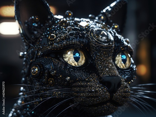 Fantasy portrait of a red cat with big eyes created with Generative AI technology.