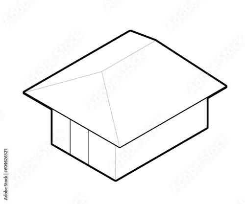 Collection of isometric outline icons of a variety of private and commercial buildings gable, hip flat roof
house isometric icon, linear sign isolated
