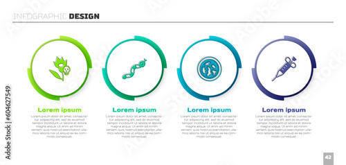 Set Poison flower, Snake, Petri dish with bacteria and Syringe. Business infographic template. Vector