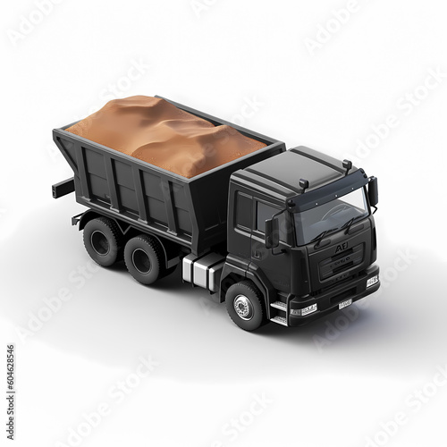 Black dump truck, 3d render, on white background, AI generated