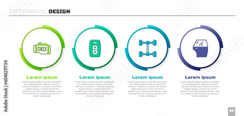 Set Check engine, Car key with remote, Chassis car and door. Business infographic template. Vector
