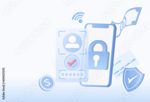 Protection concept. Safety and security technology. Protect personal detail, password, firewall, sensitive data, account access. Flat vector illustration with copy space.