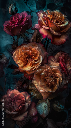 rose flower in dark background. beautiful floral background. Generative AI