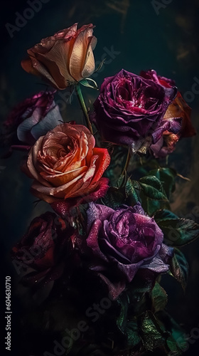 rose flower in dark background. beautiful floral background. Generative AI