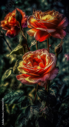 rose flower in dark background. beautiful floral background. Generative AI