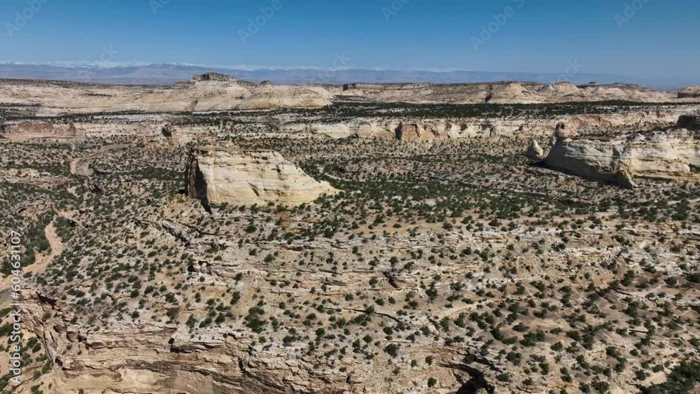 Aerial Eagle Canyon highway bridge traffic high fly over Utah 3. San Rafael Reef geologic landscape central Utah. Extreme recreation. Dangerous wilderness desert environment. Hikers, off road.