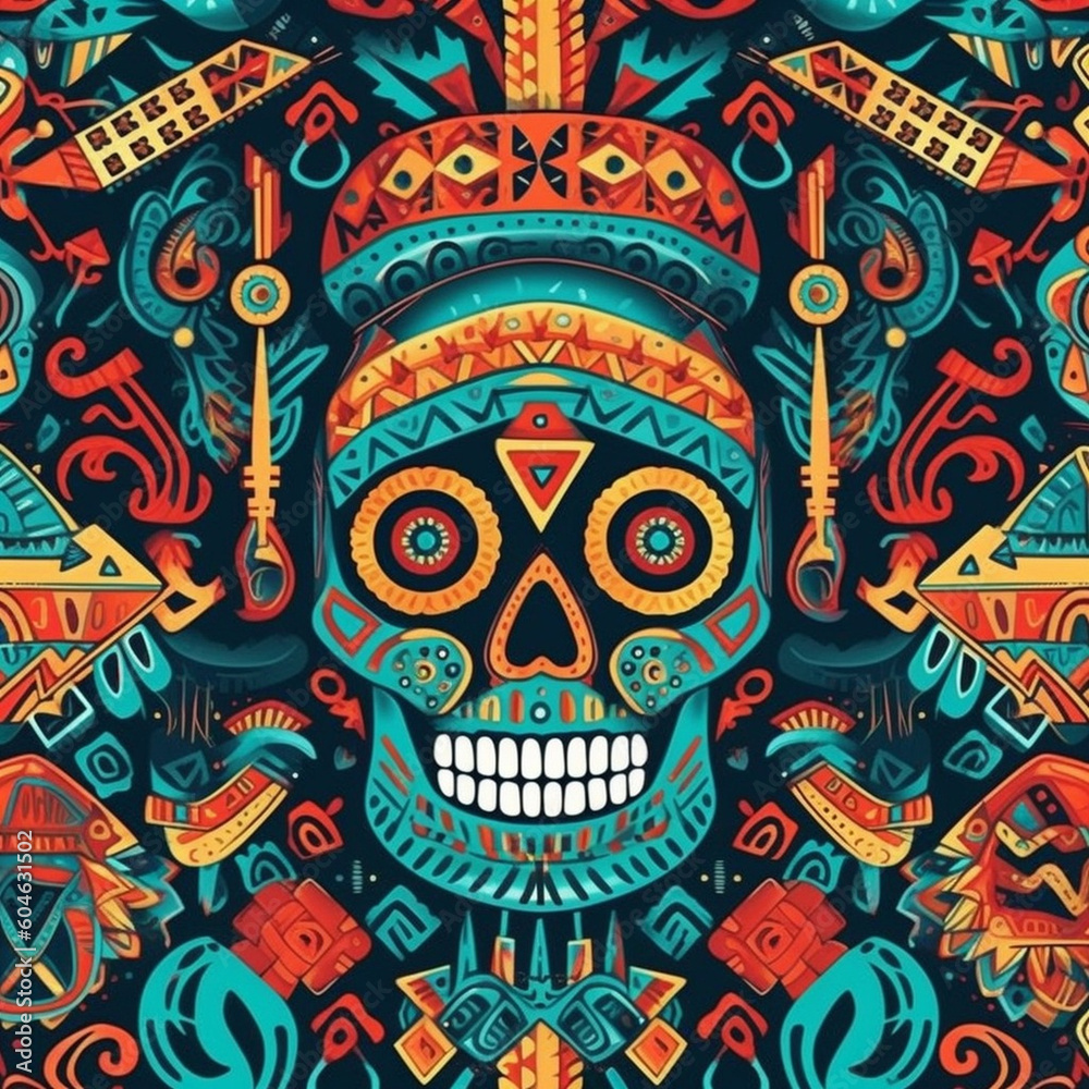 Obraz premium Seamless shaman mask pattern