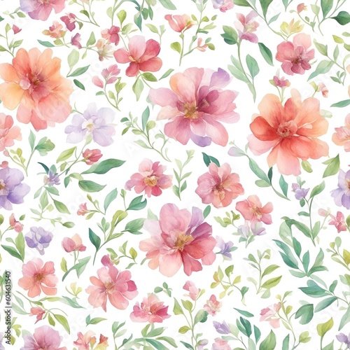 daisy flowers multicolored watercolor seamless pattern on white background generated AI