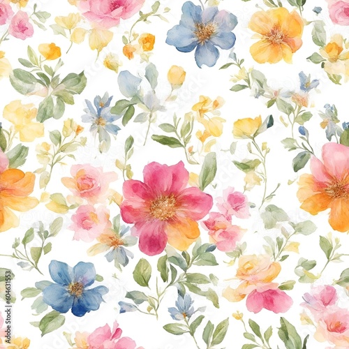 flowers multicolored watercolor seamless patterns generated AI
