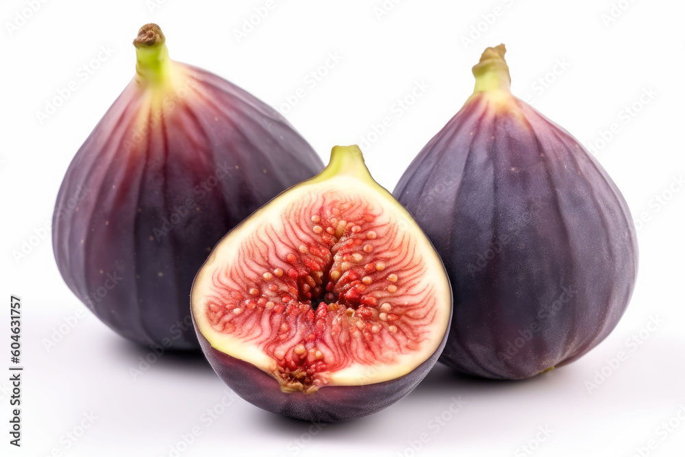 Fresh ripe figs isolated on white background. Generative AI. Fresh ripe figs isolated on white background. Generative AI.