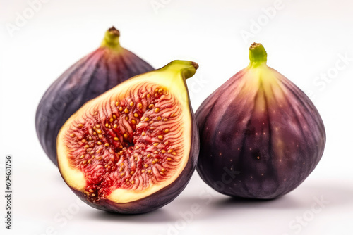 Fresh ripe figs isolated on white background. Generative AI.