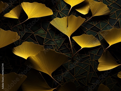 Ginkgo biloba leaves Dark background created with Generative AI technology