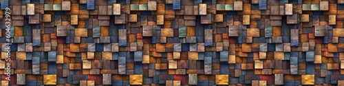 Abstract block stack wooden 3d cubes on the wall for background banner panorama, seamless pattern - Colorful wood texture for backdrop or wallpaper (Generative Ai)
