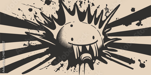 Vintage retroo cartoon comics ink abstract drawing texture background with huge atomic explosion. Graphic Vector