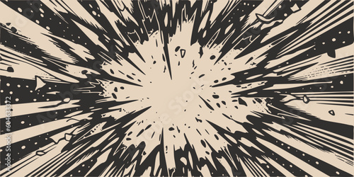 VIntage retro monochrome comics boom explosion crash bang cover book design with light and dots. Can be used for decoration or graphics. Graphic Art. Vector