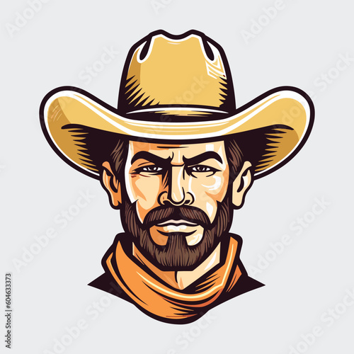 Vintage retro mnimial modern cowboy western character person. Can be used for logo, emblem or graphic design. Graphic Art. Vector