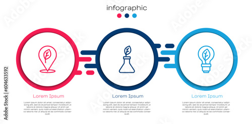 Set line Location with leaf, Plant breeding and Light bulb. Business infographic template. Vector