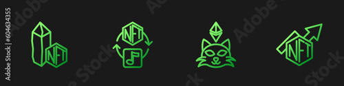 Set line NFT Digital crypto art, and growth bar chart. Gradient color icons. Vector