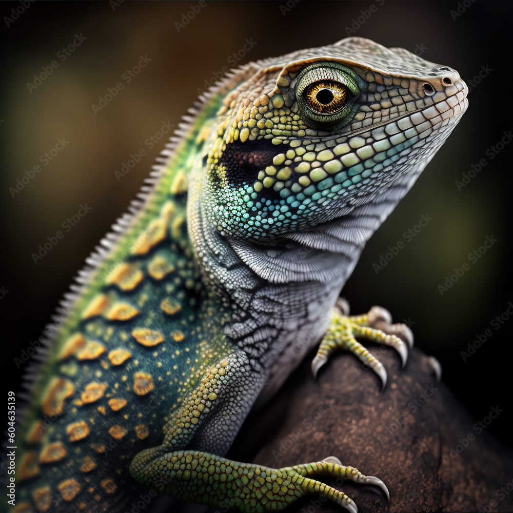 Fototapeta premium Leguan auf einem Ast, KI generiertes Bild