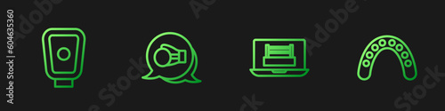 Set line Boxing ring, training paws, glove and Mouth guard boxer. Gradient color icons. Vector