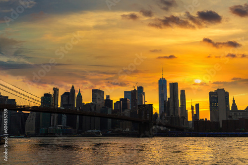 Brooklyn Bridge and Manhattan at sunset