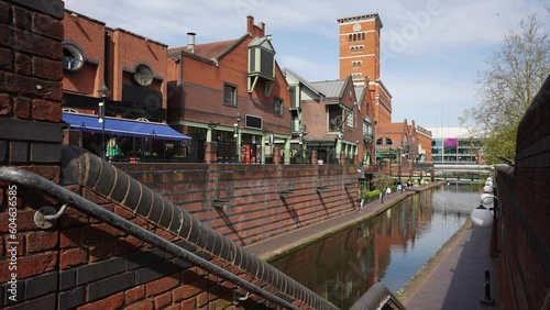Brindley Place in Birmingham, England.
Wide angle shot of Brindley Place. Near the National Indoor Arena and the International Convention Centre.  photo