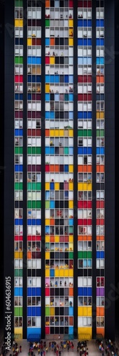 Colorful skyscraper building with many windows