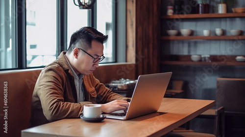 businessman using laptop in coffee shop. generate by Ai