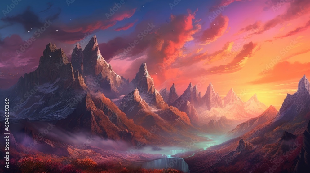 The mountain glows at sunset. (Generative AI)