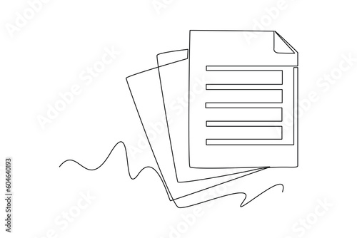 Continuous one-line drawing three sheets of business documents. Document thin concept. Single line drawing design graphic vector illustration