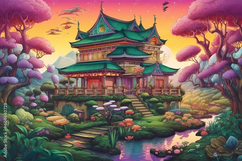 Obraz premium A painting of a japanese house beautifull generated ai