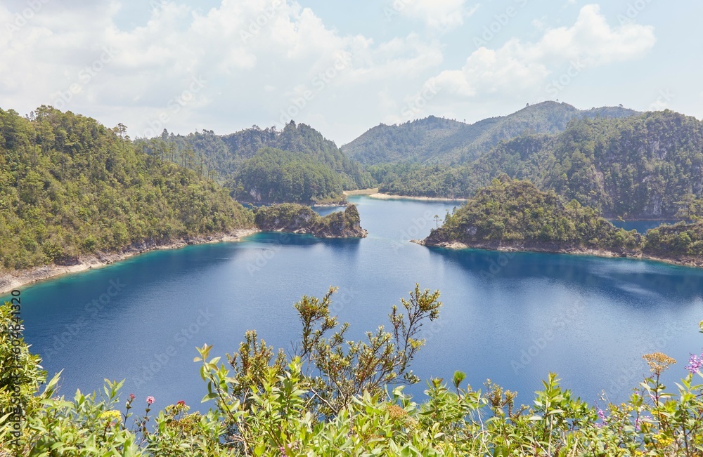 The stunning deep blue lakes of Montebello Lakes National Park in Chiapas, Mexico