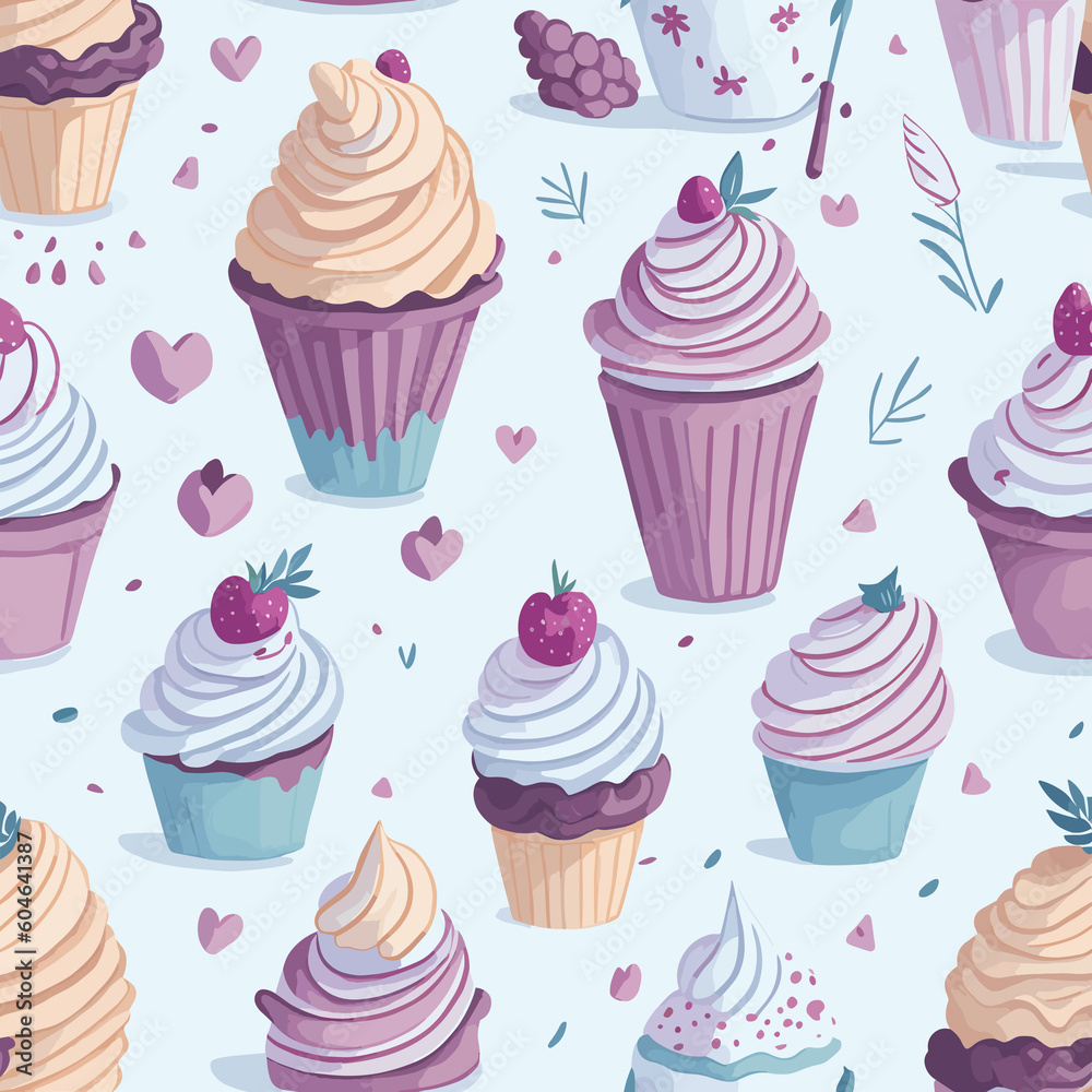 seamless cream and cupcake pattern watercolour vector white background pattern illustration decoration wallpaper Generative AI seamless cream and cupcake pattern watercolour vector white background pattern illustration decoration wallpaper Generative AI