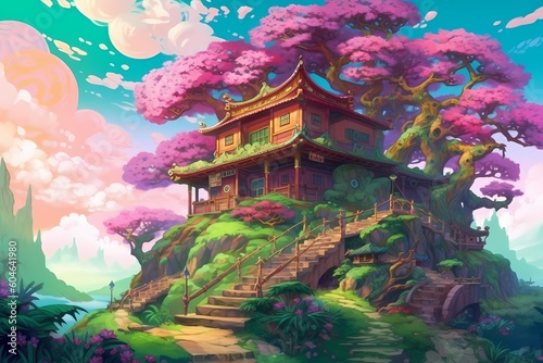 A painting of a japanese house beautifull generated ai