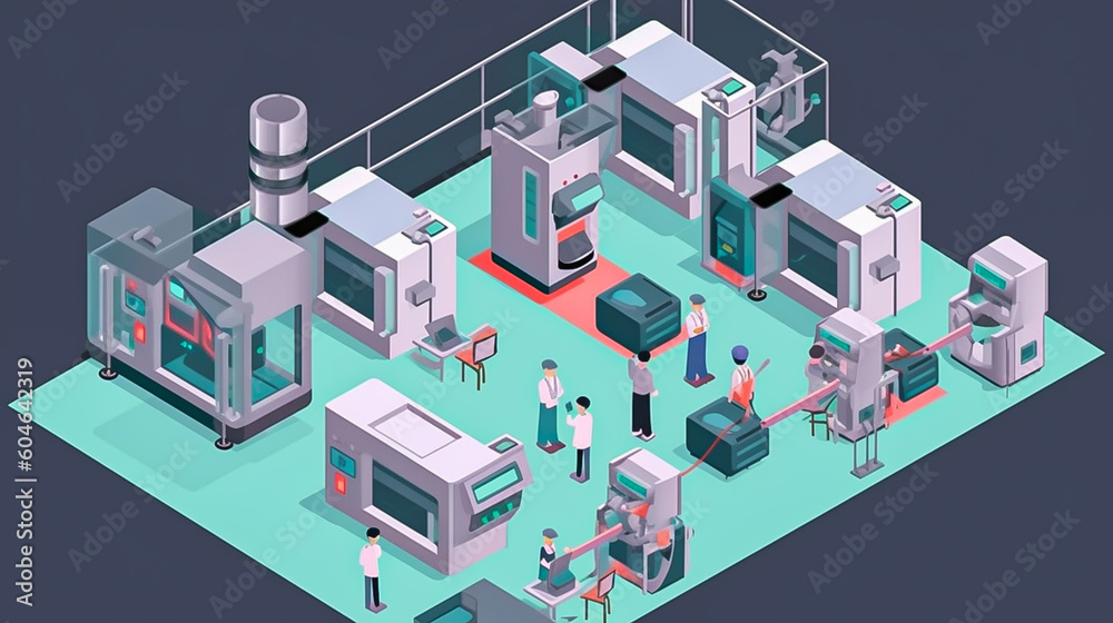 machine AI bot working with people in the office and production for industrial revolution and automation manufacturing process. humanoid AI robots, unemployment. Generative AI, illustration machine AI bot working with people in the office and production for industrial revolution and automation manufacturing process. humanoid AI robots, unemployment. Generative AI, illustration
