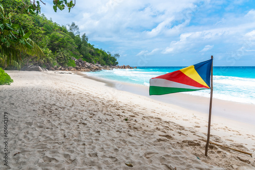 Seychelles flag in Anse Georgette beach