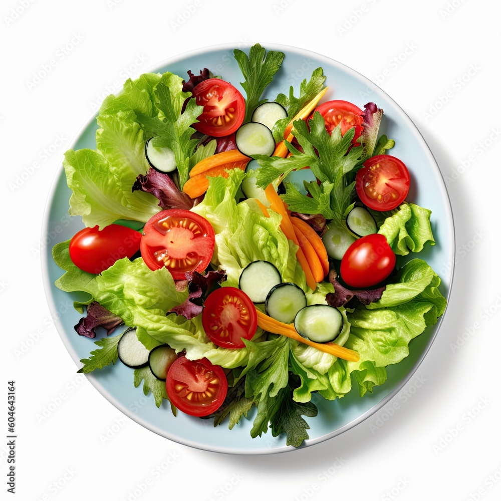 Delicious Bowl of Salad with Tomatoes and Cucumbers on a White Background Generative AI