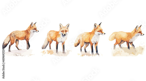 Obraz na plátně Set, Watercolor, Fox faces, Illustration, High detail, Sharp edges, Sharp lines,