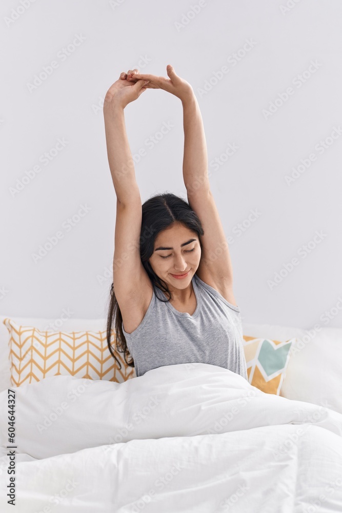 Young hispanic girl smiling confident waking up at bedroom Young hispanic girl smiling confident waking up at bedroom