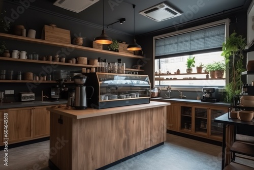 Generative AI modern simplistic kitchen in coffee shop open space