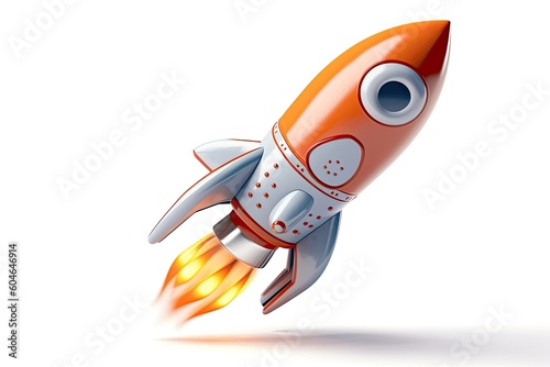 Fototapeta Naklejka Na Ścianę i Meble -  3D rocket in space Business startup and business growth concept, isolated on white background   Generative AI 