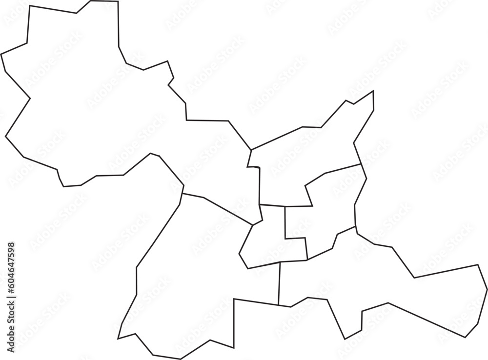 White flat vector administrative map of RENNES, FRANCE with black border lines of its cantons White flat vector administrative map of RENNES, FRANCE with black border lines of its cantons