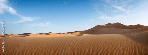 Sand dunes in desert landscape. Aerial view of the dunes. Beautiful sand dunes in the Sahara desert. Generative AI