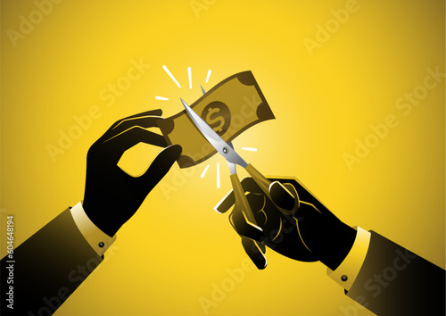 Hand Cutting Off A Dollar Banknote. Dedollarization Concept