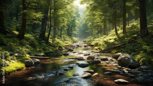 Rivière et sous-bois, rayon de lumière